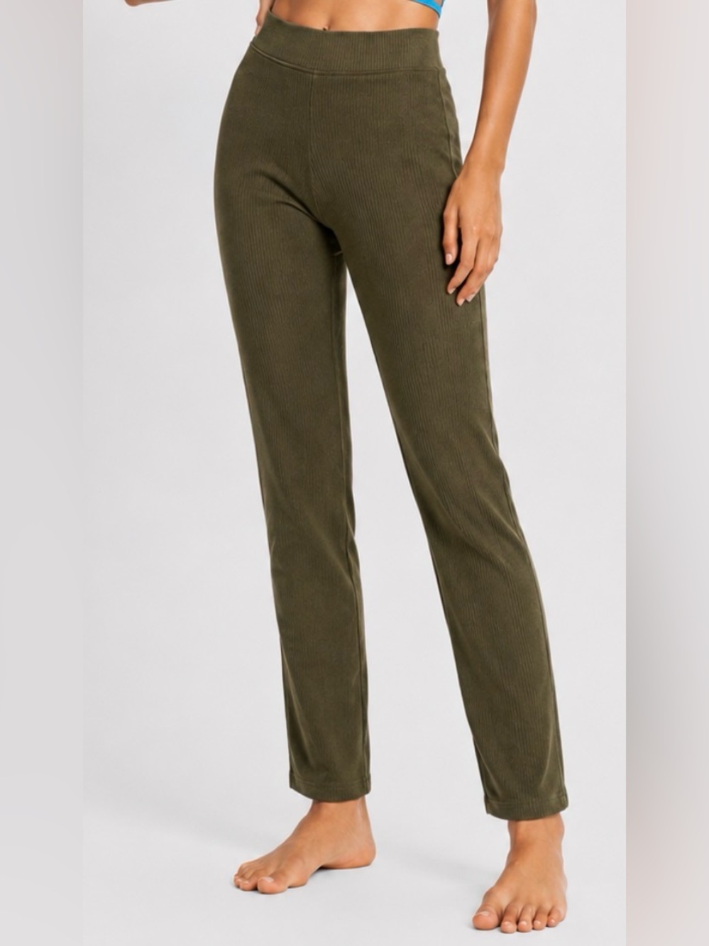 Skin Pima Cotton Green Ribbed Double Layer Leggings Pants Sz 10 Loungewear